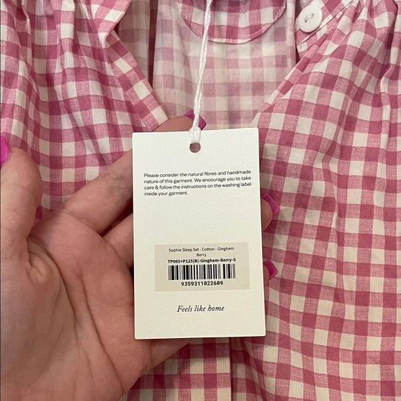 NWT! Piyama Pink Gingham Top/Blouse, Size Small - Picture 8 of 9
